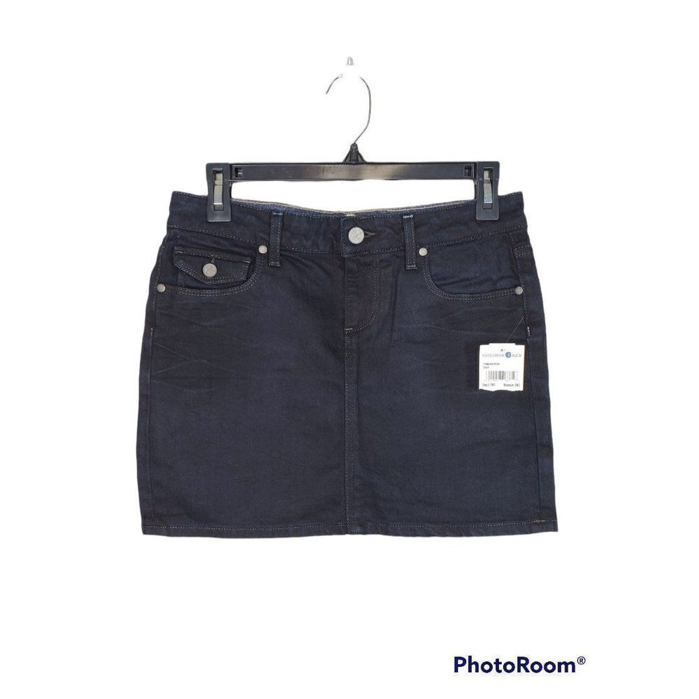 Paige Fairfax Super Dark Wash Flap Pocket Denim Mini Skirt Made in USA NWT